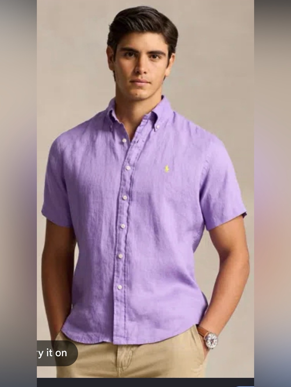 Ralph Lauren Lavender Short-Sleeve Button-Down Shirt
